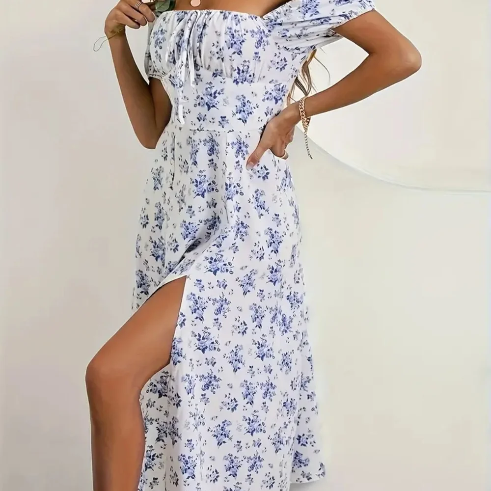 🌸 White & Blue Floral Off-Shoulder Maxi Dress 🌸Size Small | Never Worn - Picture 3 of 16